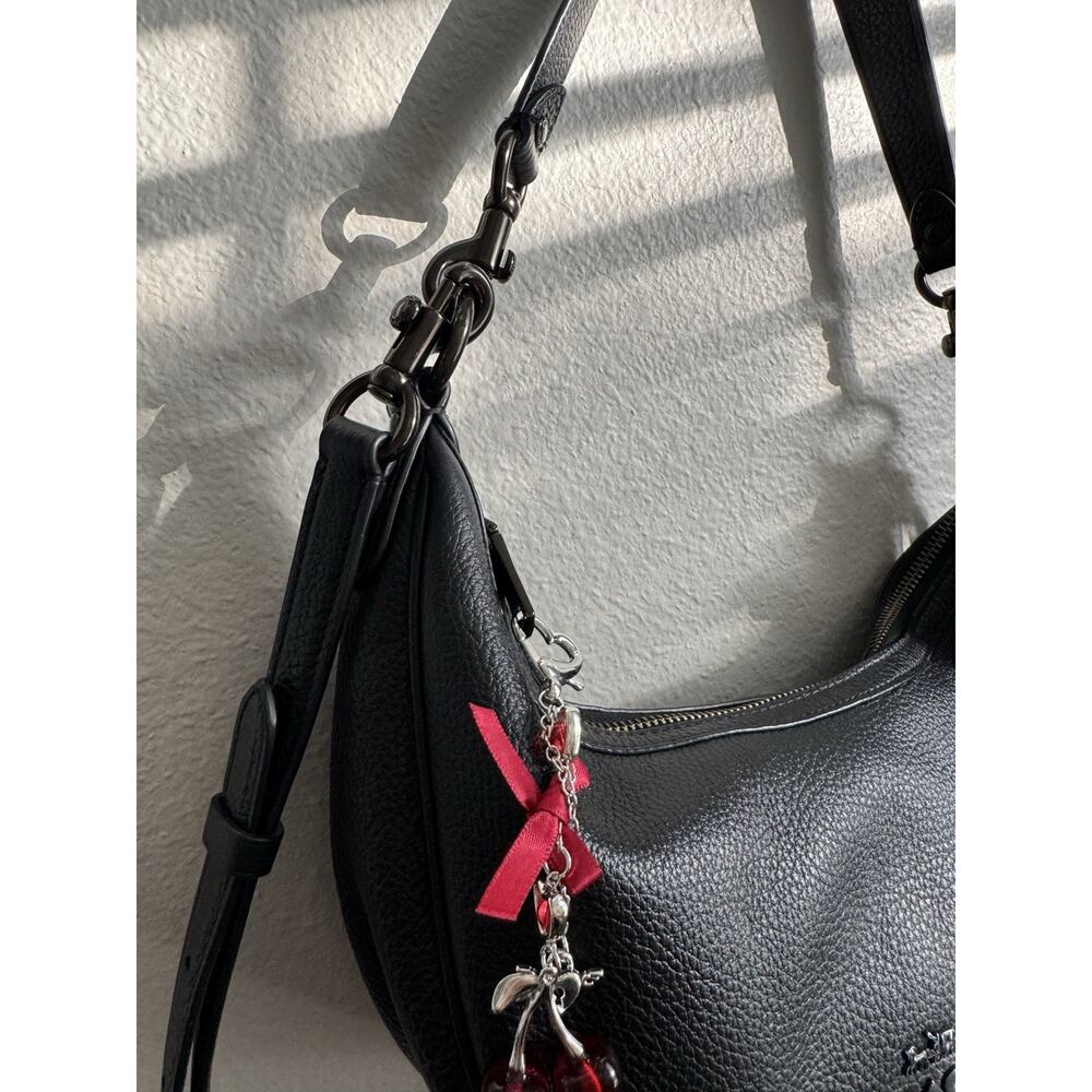Coach Aria Black Leather Half Moon Crossbody Hobo Shoulder Bag Purse - Picture 8 of 16